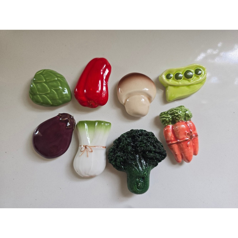 Vintage Vander Japan Ceramic Vegetable Fridge Magnets Set of 8 Retro Kitchen